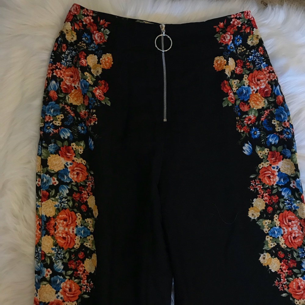 Floral Black High Waisted Trousers